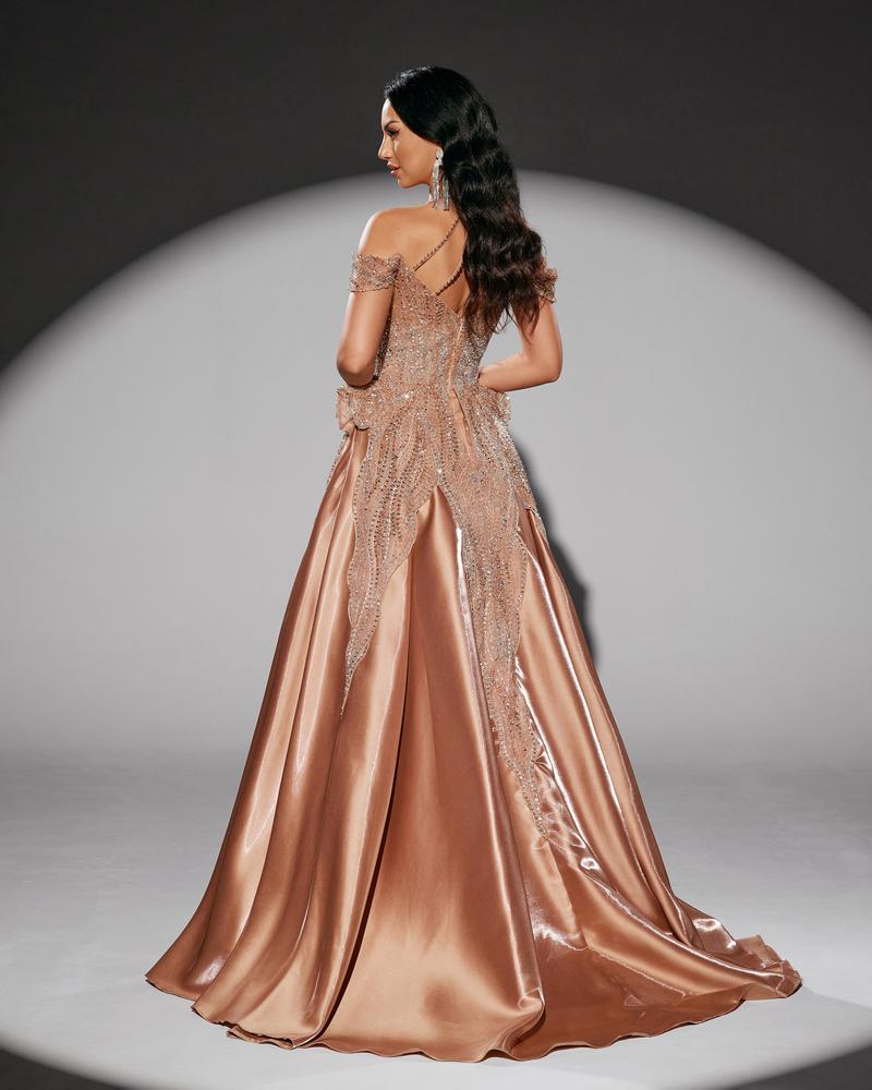 KTX-010707 Elegant Golden Evening Dress for Women - Style EZ25218