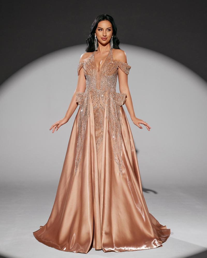 KTX-010707 Elegant Golden Evening Dress for Women - Style EZ25218