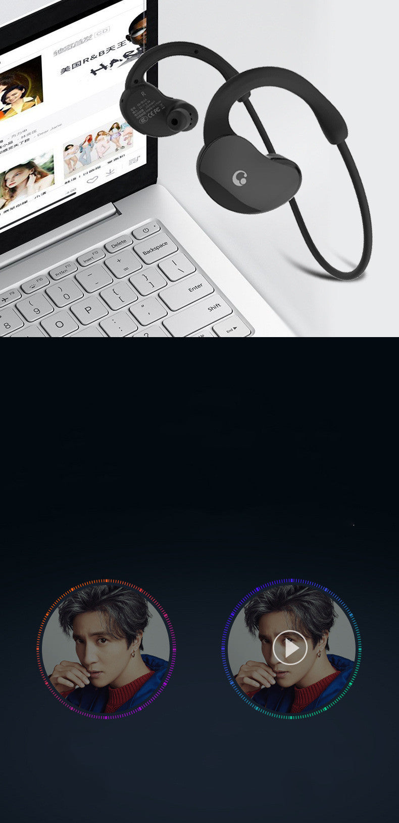 KTX-278931 Two-in-One Bluetooth Headset with 32GB Built-In Storage, Sports Music Ear-Mounted Design, Stereo Sound, Voice Control and Call Function
