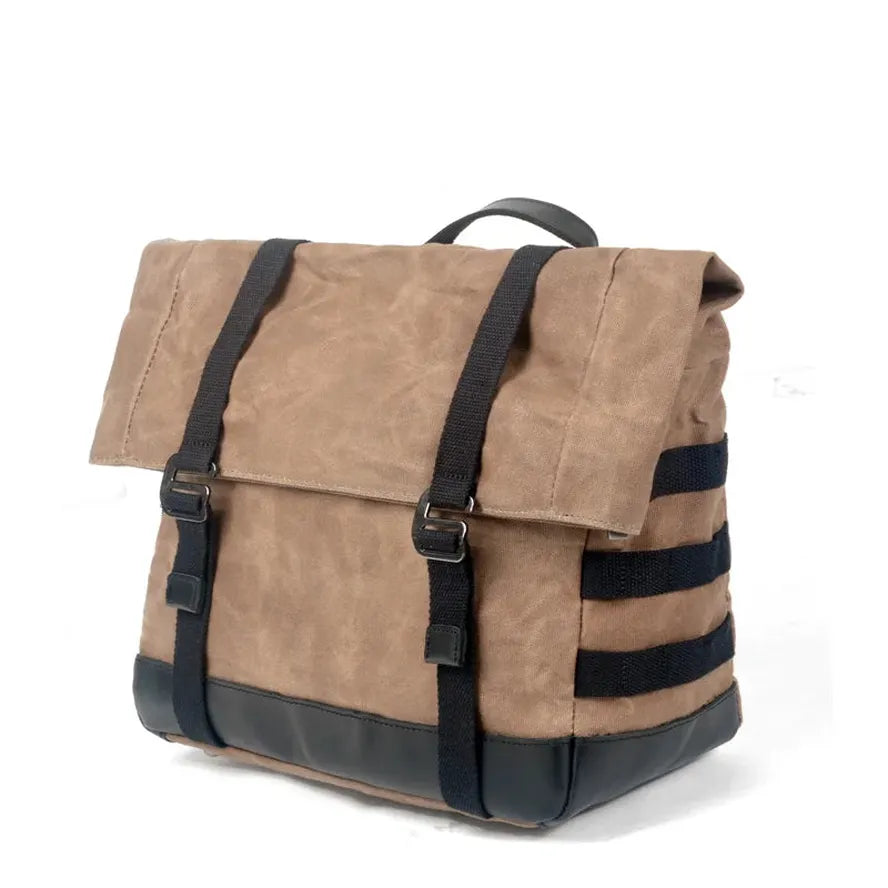 KTX-548819 Leather and Waxed Cotton Canvas Motorcycle Saddle Bags - Vintage Style Throw Over Panniers