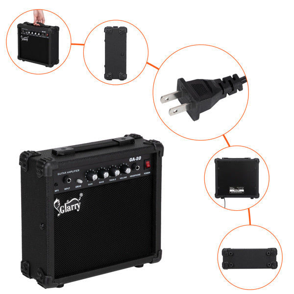 KTX-835795 20W Portable Electric Guitar Amplifier with Volume, Treble, Bass, and Middle Controls
