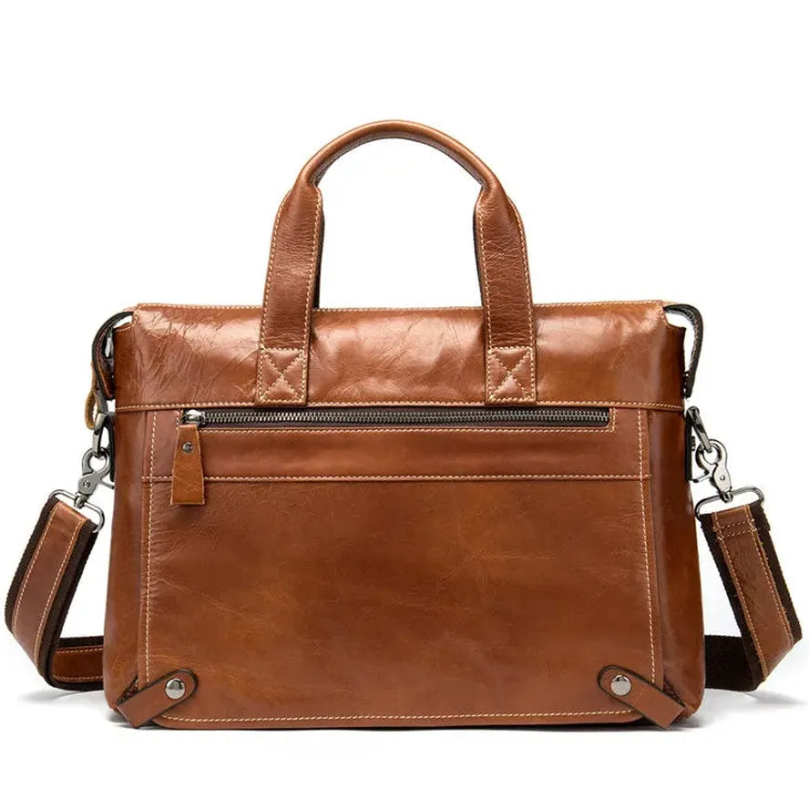 KTX-368211 Vintage Cowhide Leather Men's Shoulder Briefcase for Office Use