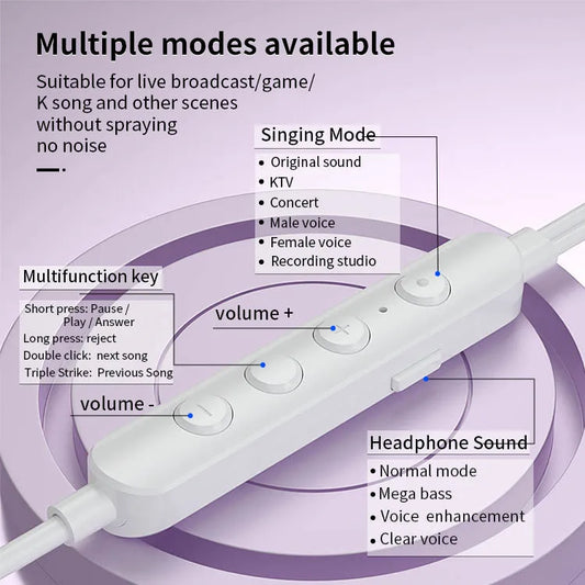 KTX-961427 Voice Changing Microphone for Live Broadcasting and K-Songs - Wired In-Ear Headphones for Singing and Gaming