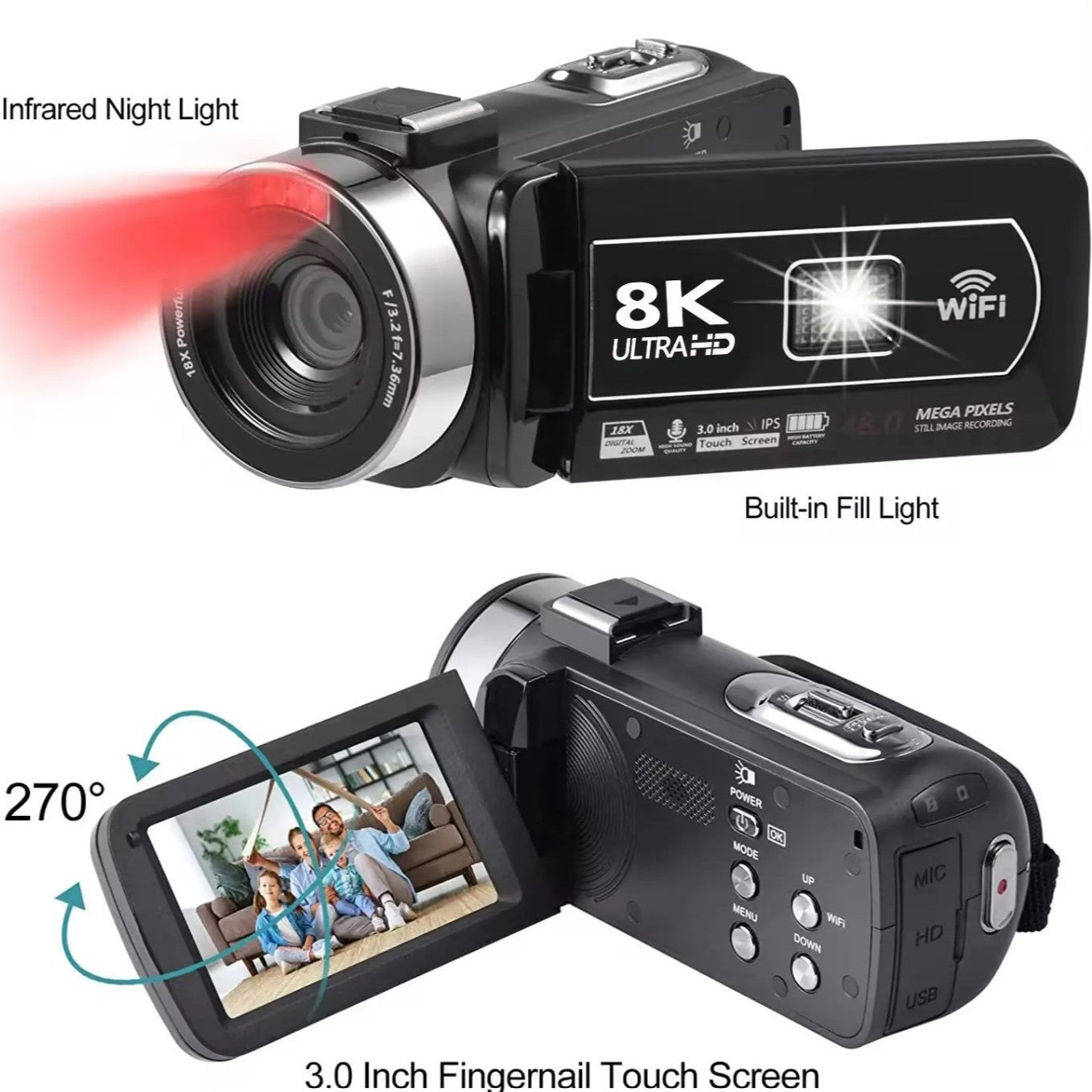 KTX-494931 8K WiFi HD Digital Touch Screen Handheld Camera