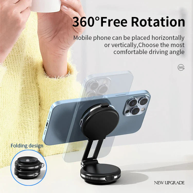 KTX-523987 360-Degree Adjustable Car Phone Holder with 10W Wireless Charging and Dual Vacuum Suction Cups