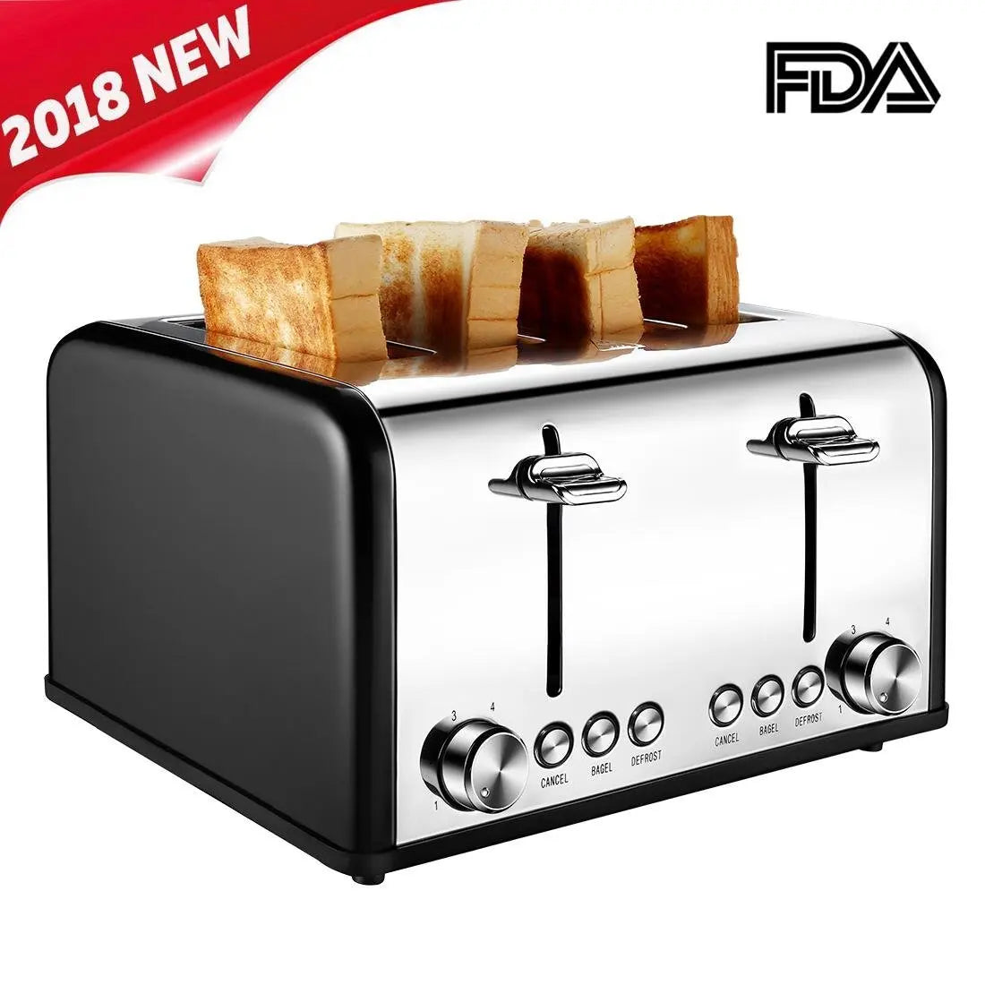 KTX-373651 Extra Wide Slot Stainless Steel 4 Slice Vertical Toaster with Compact Design