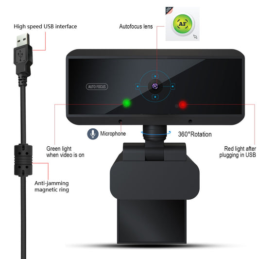 KTX-936083 W5 HD Webcam with Crystal Clear Image Quality and Built-in Microphone
