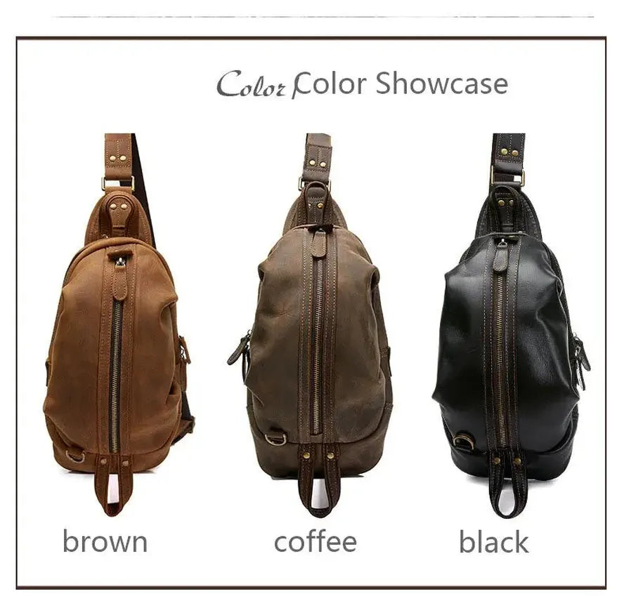KTX-484435 Handmade Genuine Leather Men's Crossbody Chest Bag in Brown/Black/Coffee
