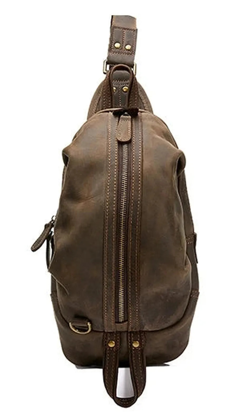 KTX-484435 Handmade Genuine Leather Men's Crossbody Chest Bag in Brown/Black/Coffee