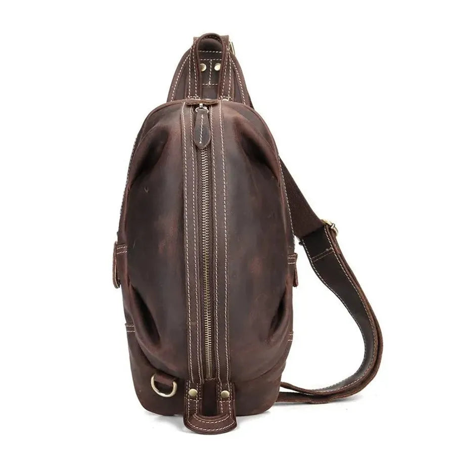 KTX-484435 Handmade Genuine Leather Men's Crossbody Chest Bag in Brown/Black/Coffee