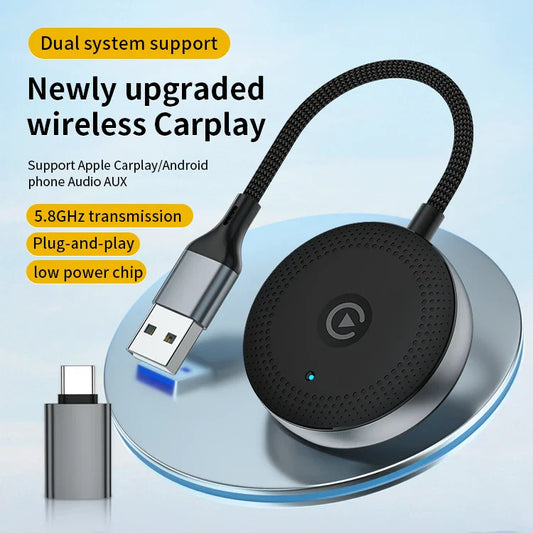 KTX-673171 Wired to Wireless Type C Adapter for Android Auto and CarPlay - Mini USB C 2 in 1 Solution