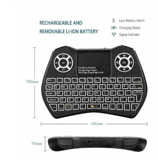 KTX-728915 Mini Wireless QWERTY Keyboard with Touchpad and RGB Backlight, Compatible with PC and Smart TV, 10M Wireless Range, Rechargeable Battery