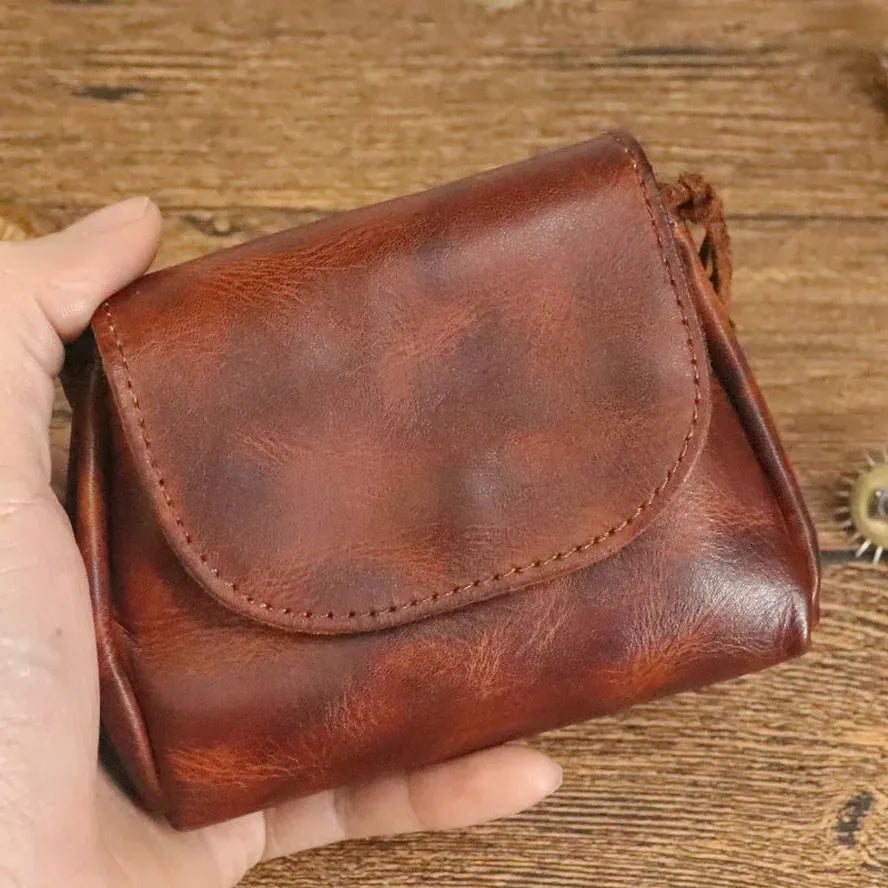 KTX-710547 Retro Leather Zero Wallet for Women - Genuine Cowhide Key Case and Earphone Storage Bag