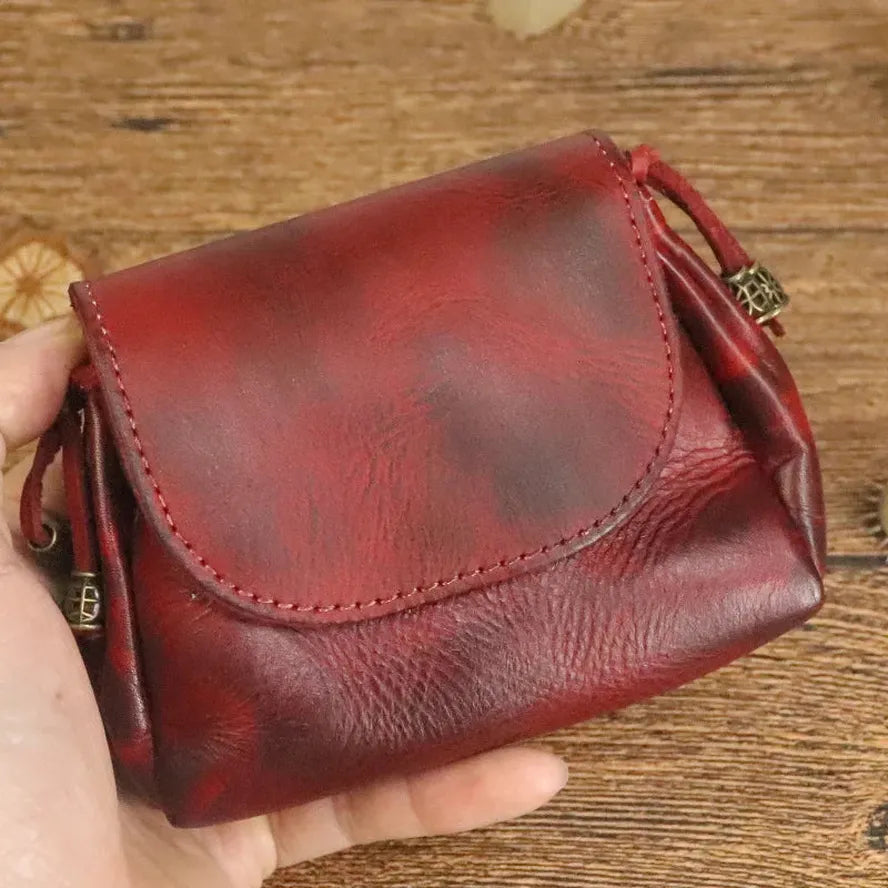 KTX-710547 Retro Leather Zero Wallet for Women - Genuine Cowhide Key Case and Earphone Storage Bag