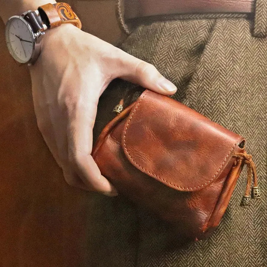 KTX-710547 Retro Leather Zero Wallet for Women - Genuine Cowhide Key Case and Earphone Storage Bag
