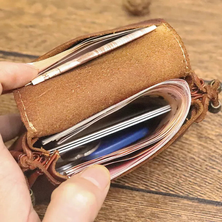 KTX-710547 Retro Leather Zero Wallet for Women - Genuine Cowhide Key Case and Earphone Storage Bag