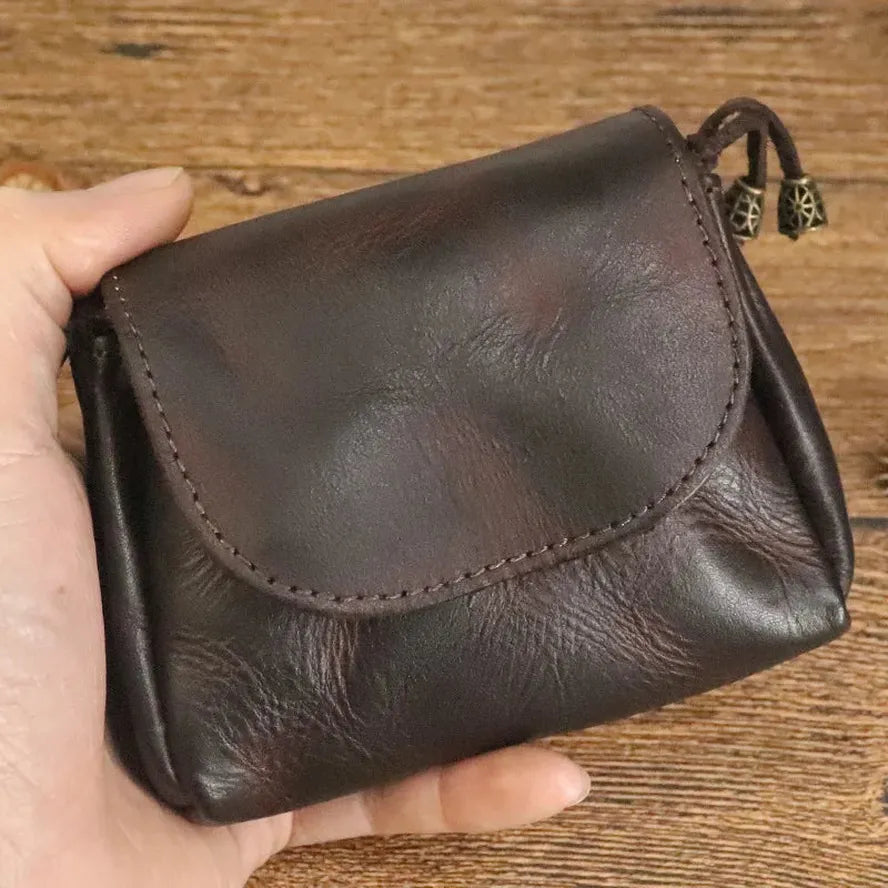 KTX-710547 Retro Leather Zero Wallet for Women - Genuine Cowhide Key Case and Earphone Storage Bag