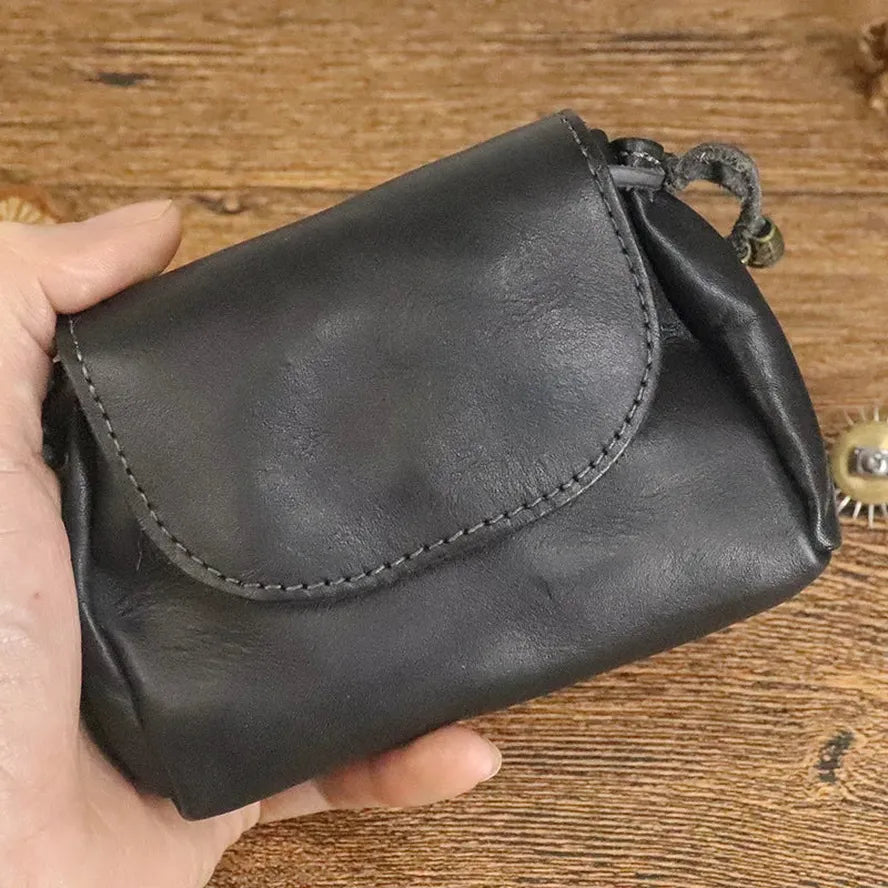 KTX-710547 Retro Leather Zero Wallet for Women - Genuine Cowhide Key Case and Earphone Storage Bag
