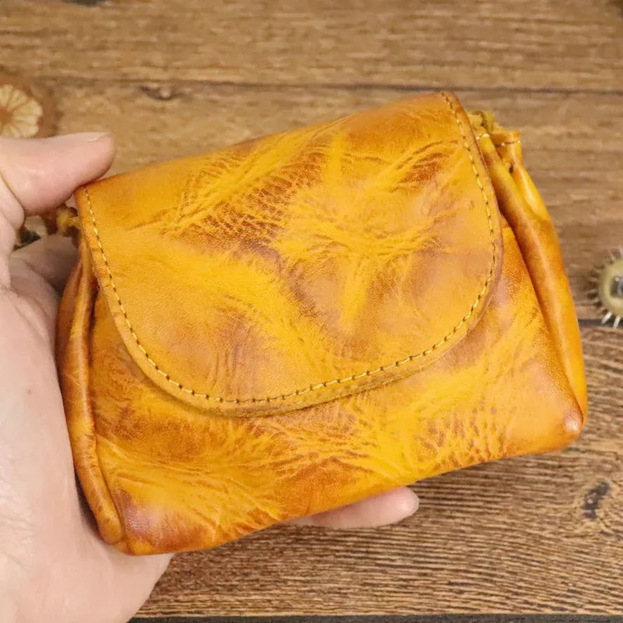 KTX-710547 Retro Leather Zero Wallet for Women - Genuine Cowhide Key Case and Earphone Storage Bag