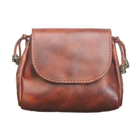 KTX-710547 Retro Leather Zero Wallet for Women - Genuine Cowhide Key Case and Earphone Storage Bag