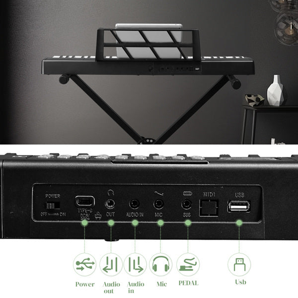 KTX-386515 61-Key Portable Folding Electronic Keyboard in Black