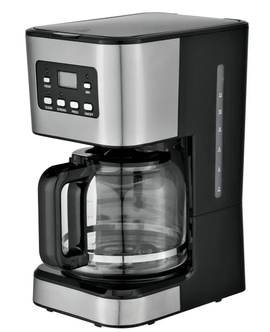KTX-016339 10-12 Cup Glass Electric Coffee Maker with LCD Screen and Stainless Steel Design