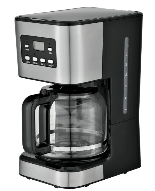 KTX-016339 10-12 Cup Glass Electric Coffee Maker with LCD Screen and Stainless Steel Design