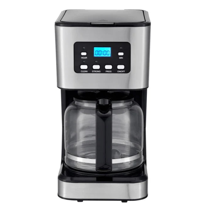 KTX-016339 10-12 Cup Glass Electric Coffee Maker with LCD Screen and Stainless Steel Design