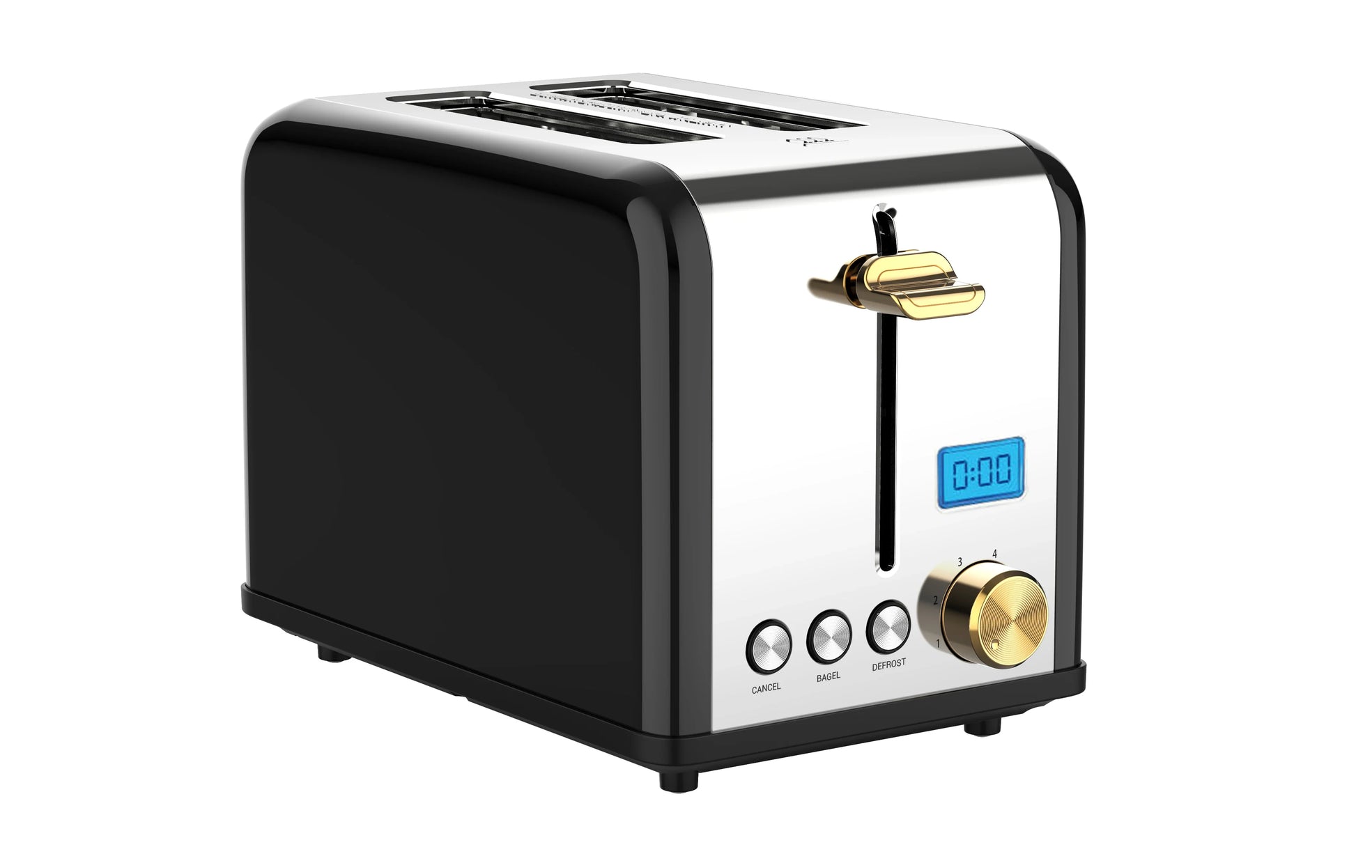 KTX-340883 Stainless Steel 2-Slice Toaster with Smart Digital LCD Timer and Woodgrain Knob