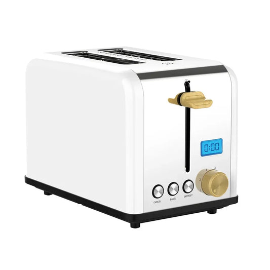 KTX-340883 Stainless Steel 2-Slice Toaster with Smart Digital LCD Timer and Woodgrain Knob