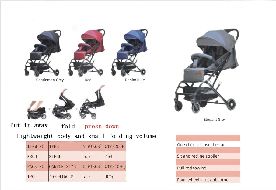 KTX-058771 Compact Lightweight Stroller with One-Click Fold and 360° Swivel Wheels, Ideal for Air Travel
