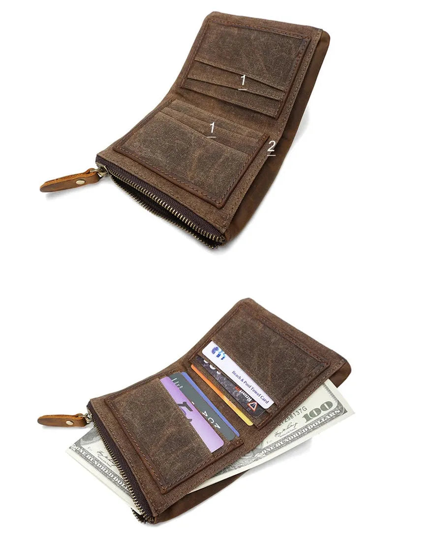 KTX-038227 Handmade Waterproof Canvas Wallet for Men - Retro Clutch Purse