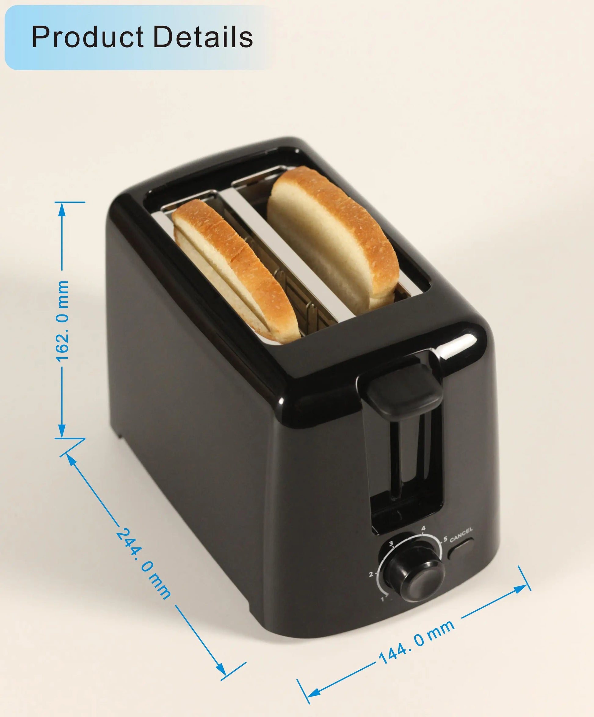KTX-501267 750W 2-Slice Electronic Toaster for Quick and Even Toasting of Bread