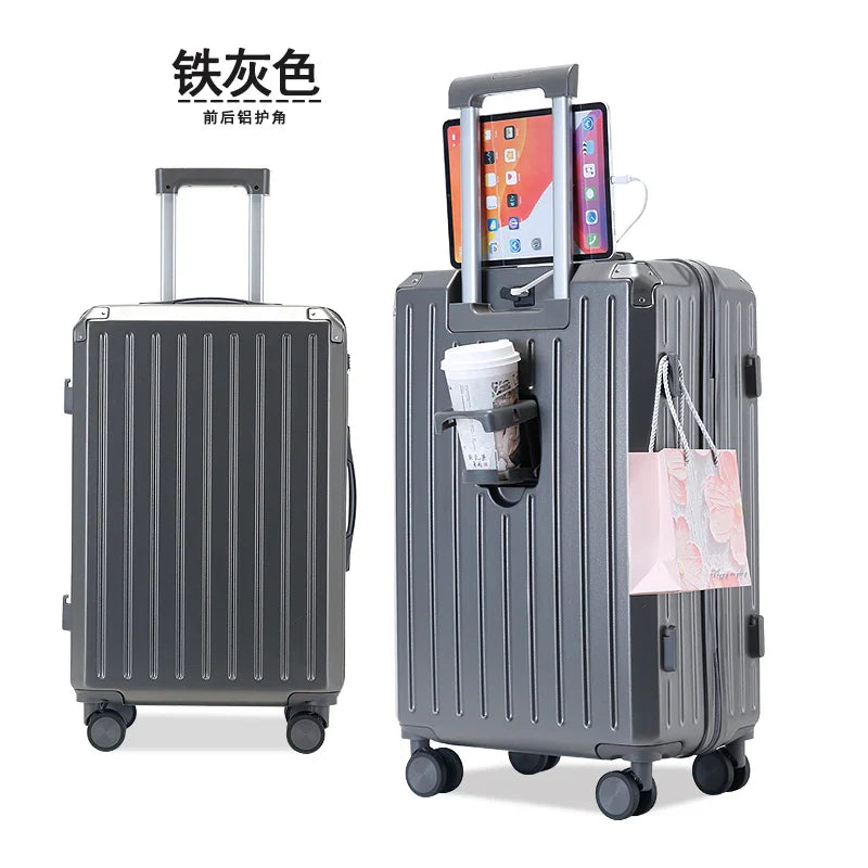 KTX-309907 3-Piece Aluminium Mini Luggage Set with USB Makeup Bags and Iron Storage Case for Daily Travel
