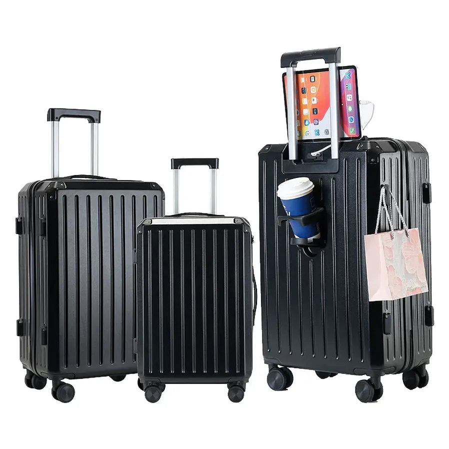 KTX-309907 3-Piece Aluminium Mini Luggage Set with USB Makeup Bags and Iron Storage Case for Daily Travel
