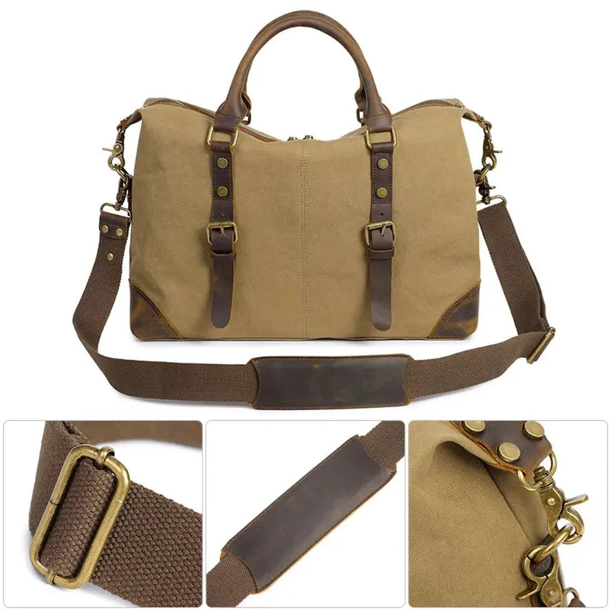 JMT-846858 Men's Casual Canvas Cross-Shoulder Bag with Cowhide Leather for Laptop and Outdoor Travel