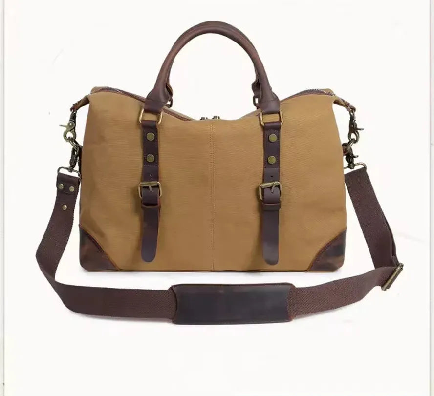 KTX-990803 Men's Casual Canvas Cross-Shoulder Bag with Cowhide Leather for Laptop and Outdoor Travel