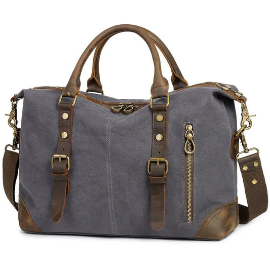 KTX-990803 Men's Casual Canvas Cross-Shoulder Bag with Cowhide Leather for Laptop and Outdoor Travel