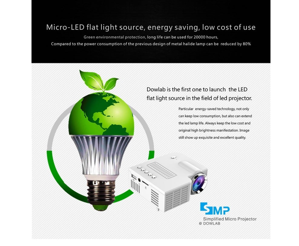 KTX-422163 Mini LED Projector UC28B - 50 Lumens, 320x180 Resolution, Compact and Portable with USB and TF Card Support