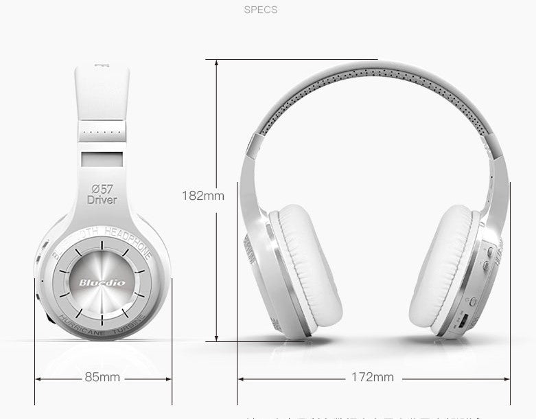 KTX-343763 Wireless Stereo Headphones with Subwoofer and Bluetooth Connectivity - 57mm Drivers, 3.5mm Jack, PU Earplug Material, Available in White or Black