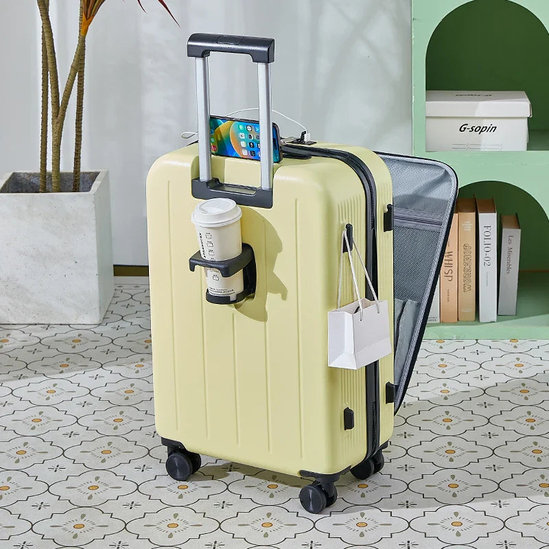 KTX-206995 Durable Rolling Suitcase for Travel with USB Charger and Cup Holder for Girls