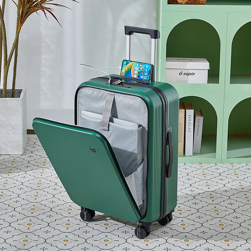 KTX-206995 Durable Rolling Suitcase for Travel with USB Charger and Cup Holder for Girls