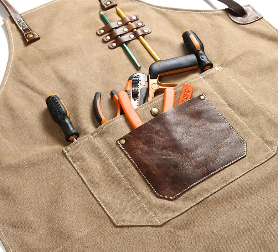 KTX-618963 Adjustable Cross Strap Multi-Purpose Canvas Apron with Tool Pocket for Gardening and Cooking