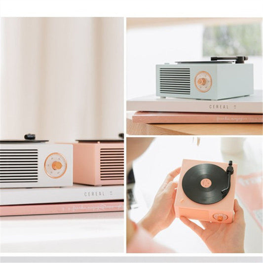 KTX-608211 Retro Mini Bluetooth Record Player Speaker - Wireless Audio with 8-Hour Battery Life, USB Charging, Dual Speakers, and Card Insert Function