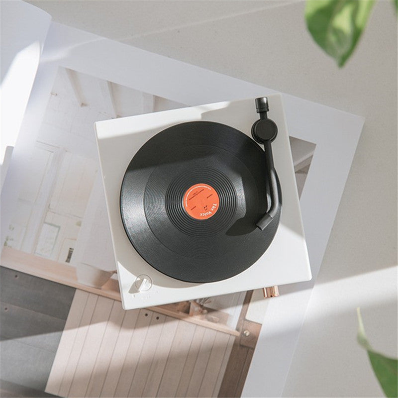 KTX-608211 Retro Mini Bluetooth Record Player Speaker - Wireless Audio with 8-Hour Battery Life, USB Charging, Dual Speakers, and Card Insert Function