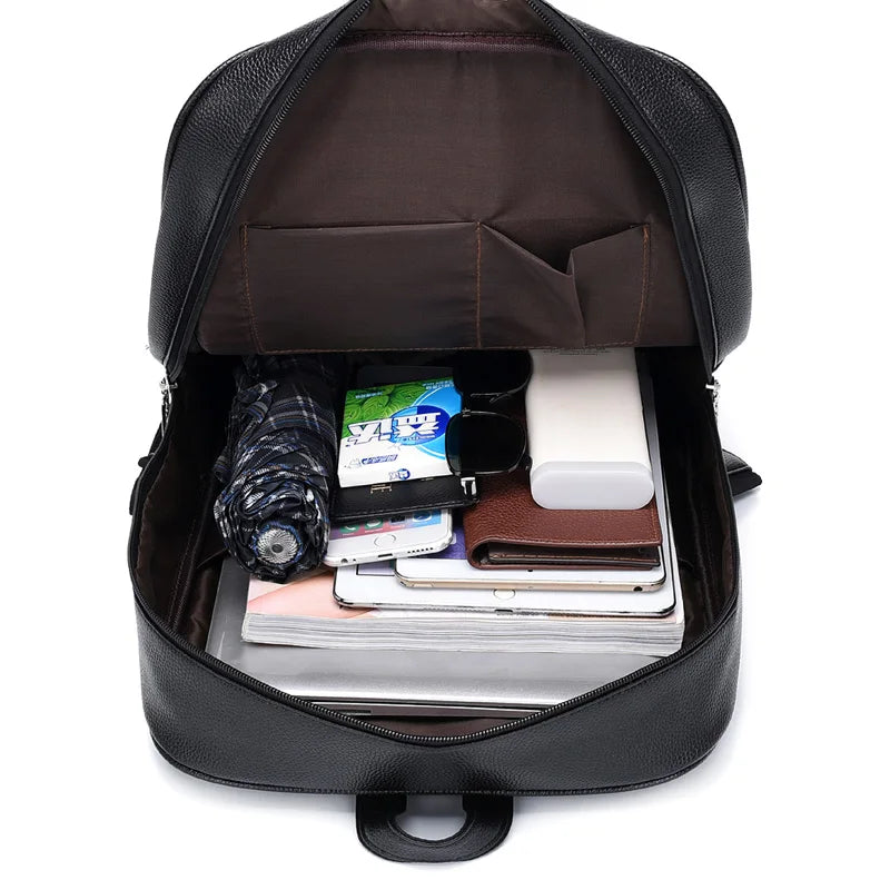 KTX-457619 Men's Pu Leather Casual Business Laptop Backpack with Multiple Compartments