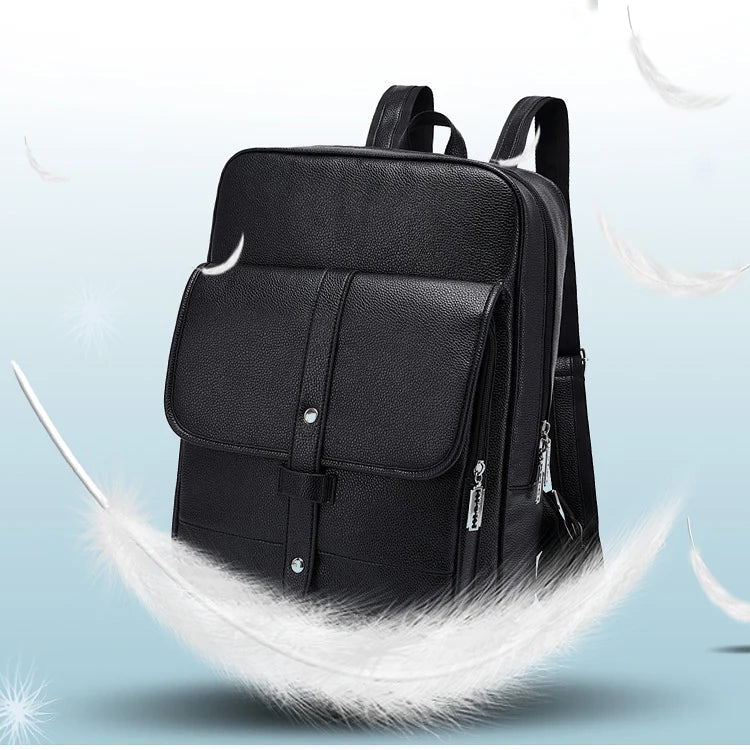 KTX-457619 Men's Pu Leather Casual Business Laptop Backpack with Multiple Compartments