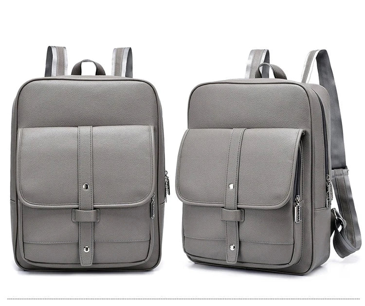 KTX-457619 Men's Pu Leather Casual Business Laptop Backpack with Multiple Compartments