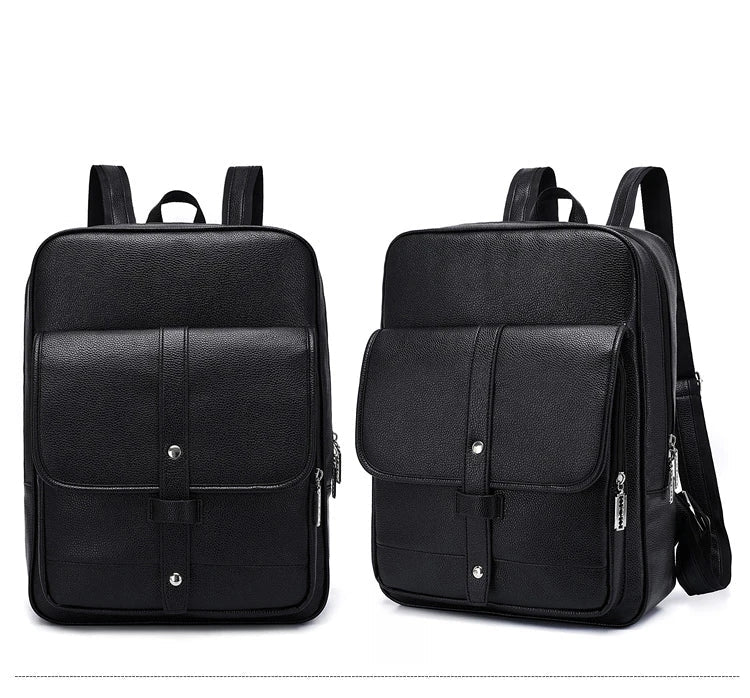 KTX-457619 Men's Pu Leather Casual Business Laptop Backpack with Multiple Compartments