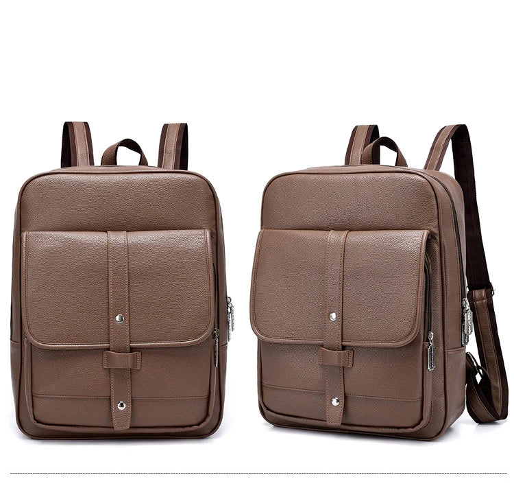 KTX-457619 Men's Pu Leather Casual Business Laptop Backpack with Multiple Compartments